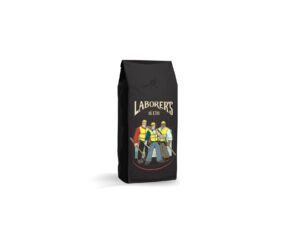 Bag Of Coffee Beans With A Picture Of A Group Of Coffee Farmers On It.